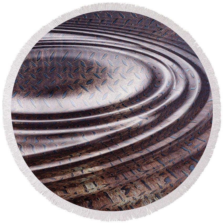 Wave Round Beach Towel featuring the digital art Water ripple on rusty steel plate by Michal Boubin