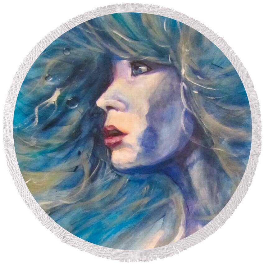 Woman Round Beach Towel featuring the painting Water Spirit by Barbara O'Toole