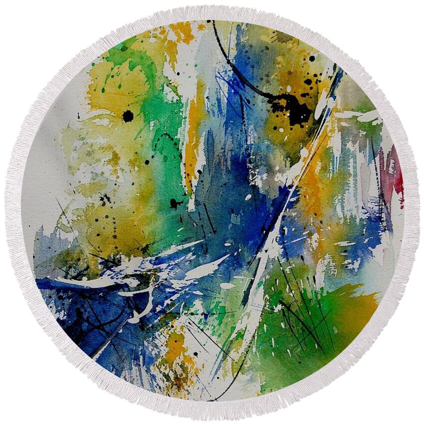Abstract Round Beach Towel featuring the painting Watercolor 902180 by Pol Ledent