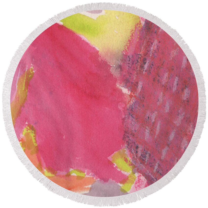 Watercolor Round Beach Towel featuring the painting Watercolor Abstract - Pomegranate by Marcy Brennan