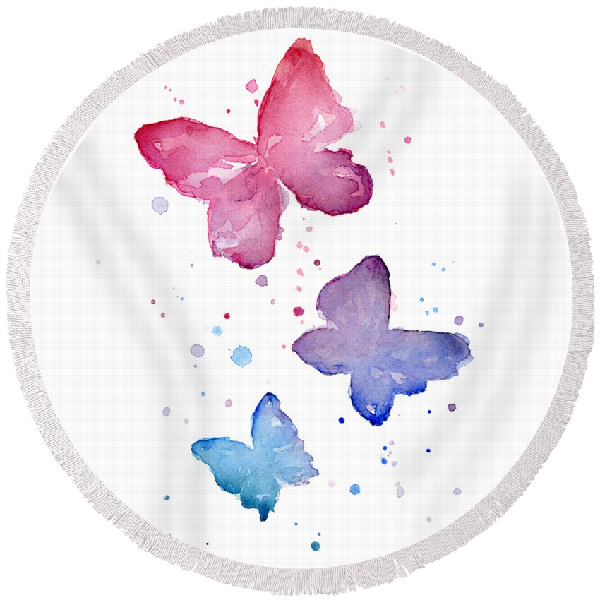 Watercolor Round Beach Towel featuring the painting Watercolor Butterflies by Olga Shvartsur