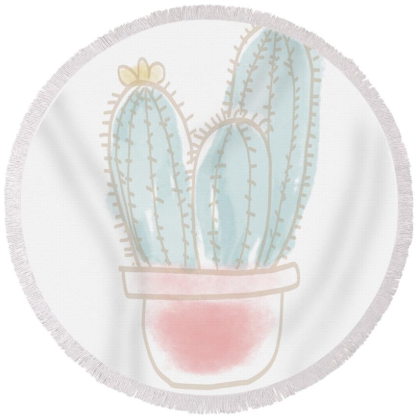 Cactus Round Beach Towel featuring the painting Watercolor Cactus- Art by Linda Woods by Linda Woods