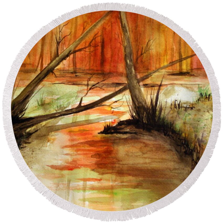 Landscape Round Beach Towel featuring the painting Watercolor Challenge by Julie Lueders 
