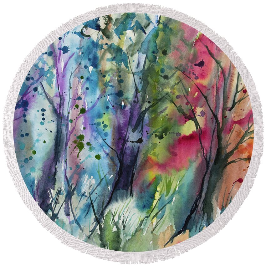 Seasons Round Beach Towel featuring the painting Watercolor - Changing of the Seasons by Cascade Colors