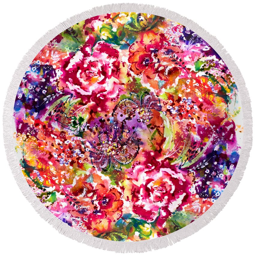 Flower Round Beach Towel featuring the painting Watercolor garden III by Isabel Salvador