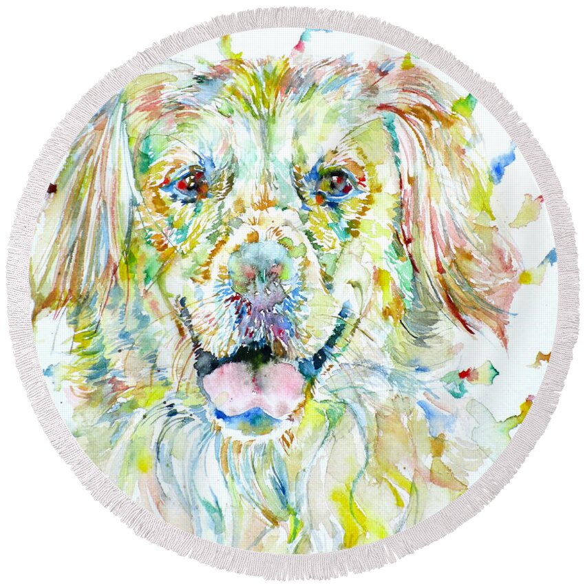 Labrador Round Beach Towel featuring the painting Watercolor Labrador by Fabrizio Cassetta