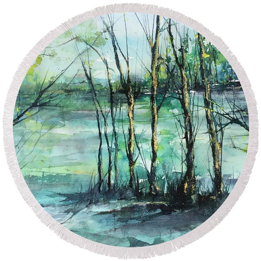 Oil Pastel Round Beach Towel featuring the painting Watercolor Morning by Robin Miller-Bookhout