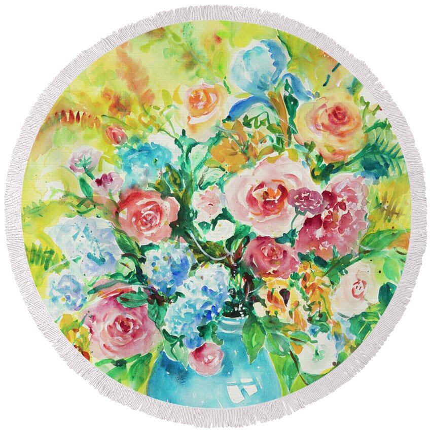 Flowers Round Beach Towel featuring the painting Watercolor Series 120 by Ingrid Dohm