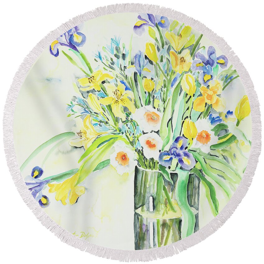 Flowers Round Beach Towel featuring the painting Watercolor Series 143 by Ingrid Dohm