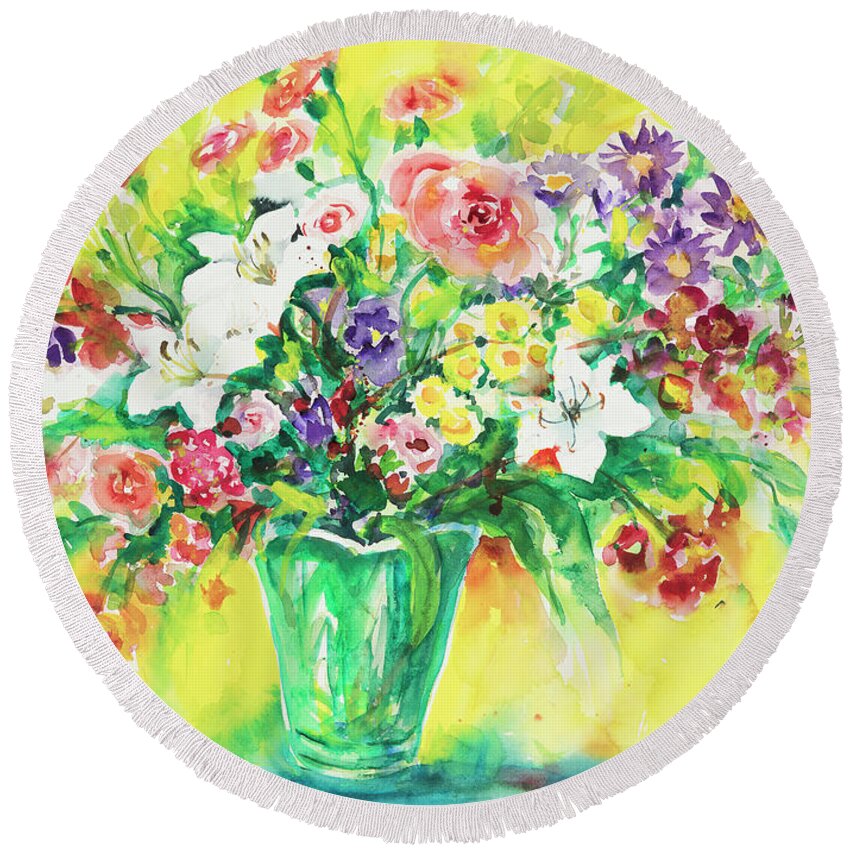Flowers Round Beach Towel featuring the painting Watercolor Series 167 by Ingrid Dohm