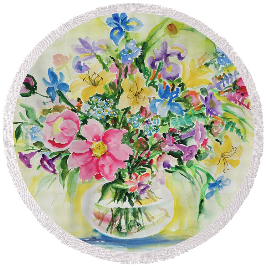 Flowers Round Beach Towel featuring the painting Watercolor Series 175 by Ingrid Dohm
