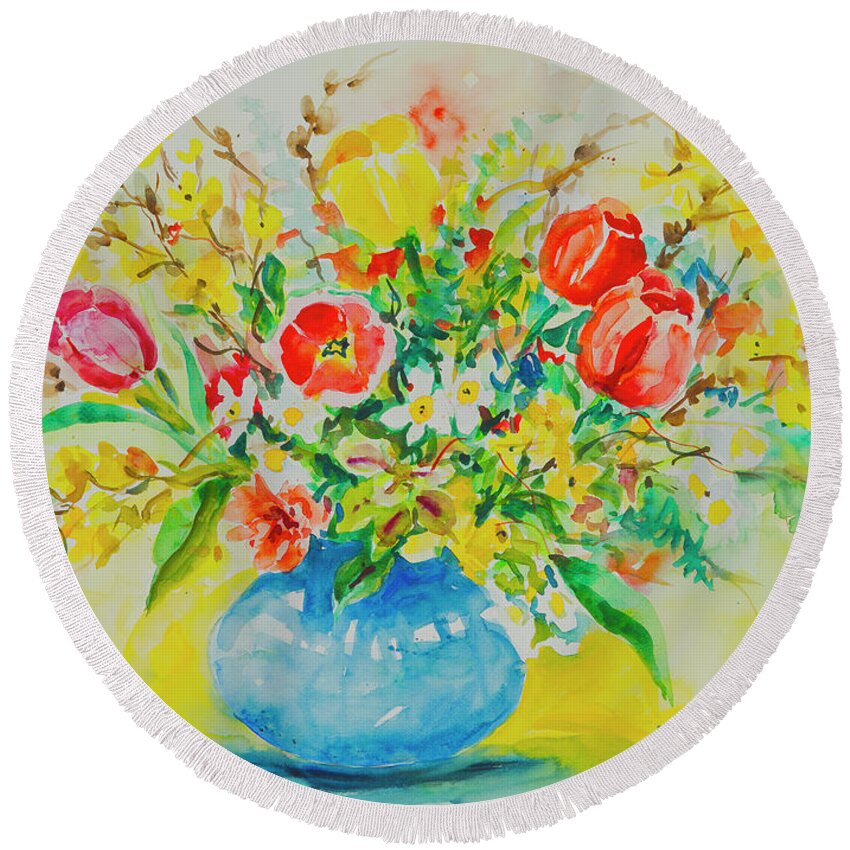 Flowers Round Beach Towel featuring the painting Watercolor Series 179 by Ingrid Dohm
