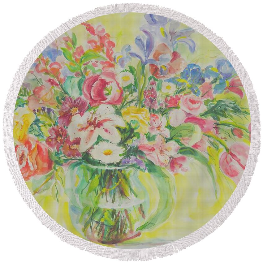 Flowers Round Beach Towel featuring the painting Watercolor Series 181 by Ingrid Dohm