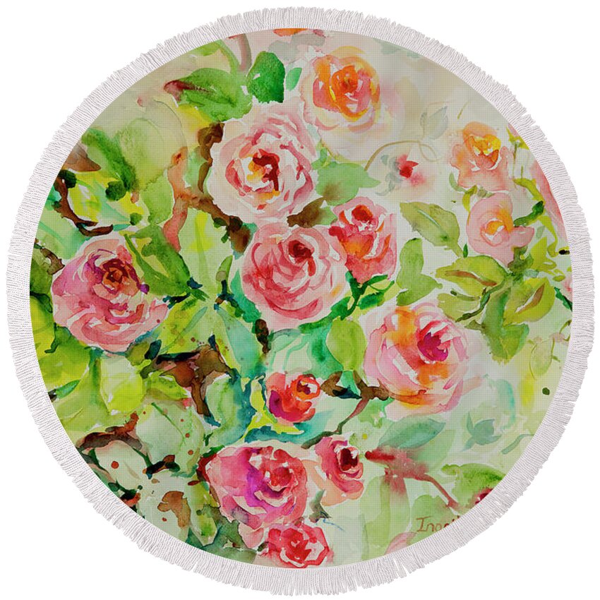 Floral Round Beach Towel featuring the painting Watercolor Series 202 by Ingrid Dohm