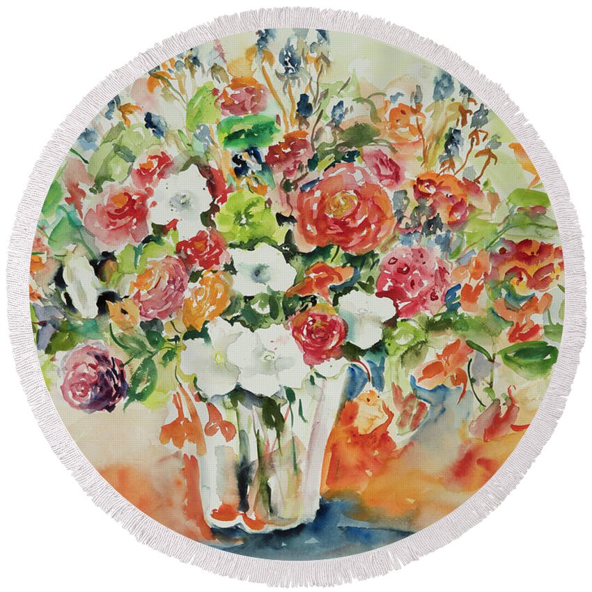 Flowers Round Beach Towel featuring the painting Watercolor Series 23 by Ingrid Dohm