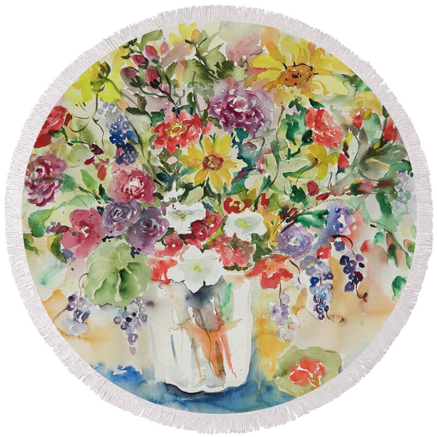 Flowers Round Beach Towel featuring the painting Watercolor Series 33 by Ingrid Dohm