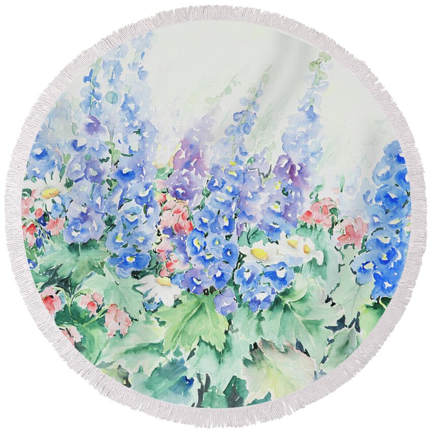 Flowers Round Beach Towel featuring the painting Watercolor Series 36 by Ingrid Dohm