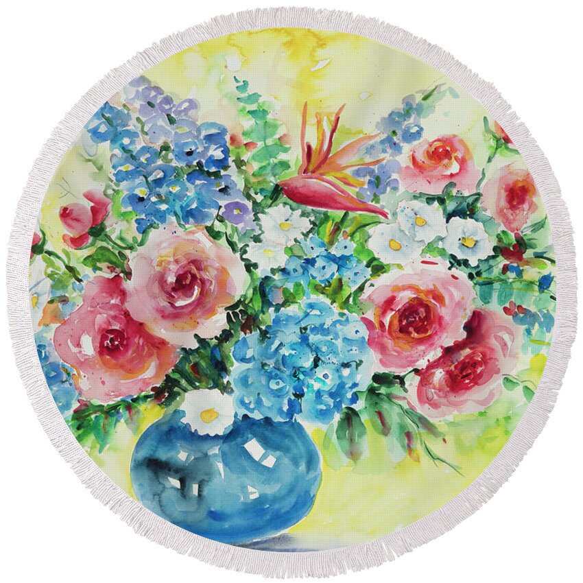 Flowers Round Beach Towel featuring the painting Watercolor Series 42 by Ingrid Dohm