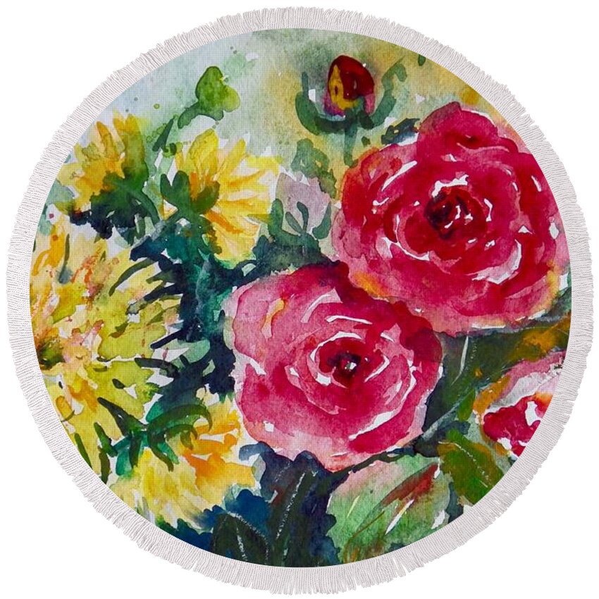 Flowers Round Beach Towel featuring the painting Watercolor Series No. 212 by Ingrid Dohm