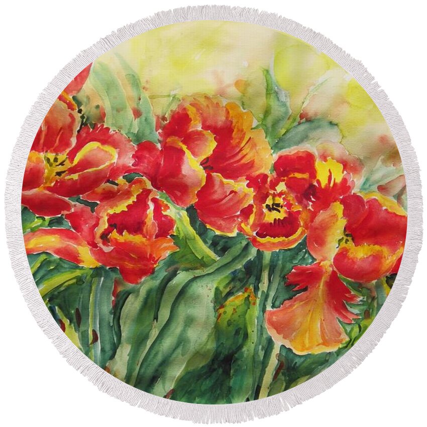 Flowers Round Beach Towel featuring the painting Watercolor Series No. 241 by Ingrid Dohm