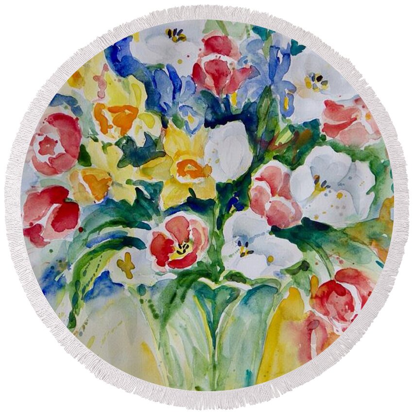 Flowers Round Beach Towel featuring the painting Watercolor Series No. 265 by Ingrid Dohm