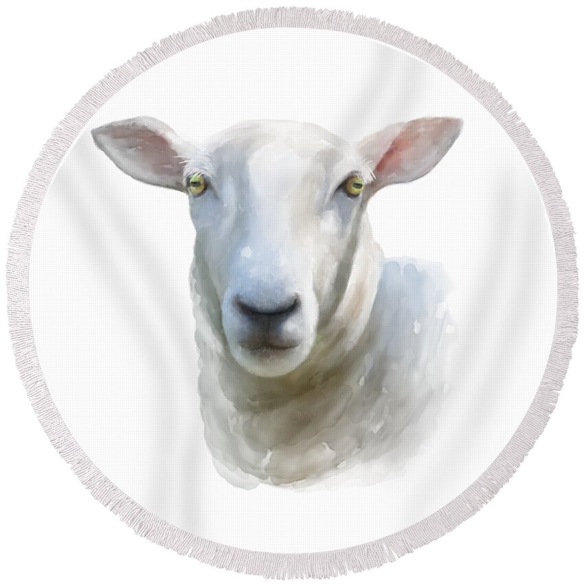 Sheep Round Beach Towel featuring the painting Watercolor Sheep by Ivana Westin