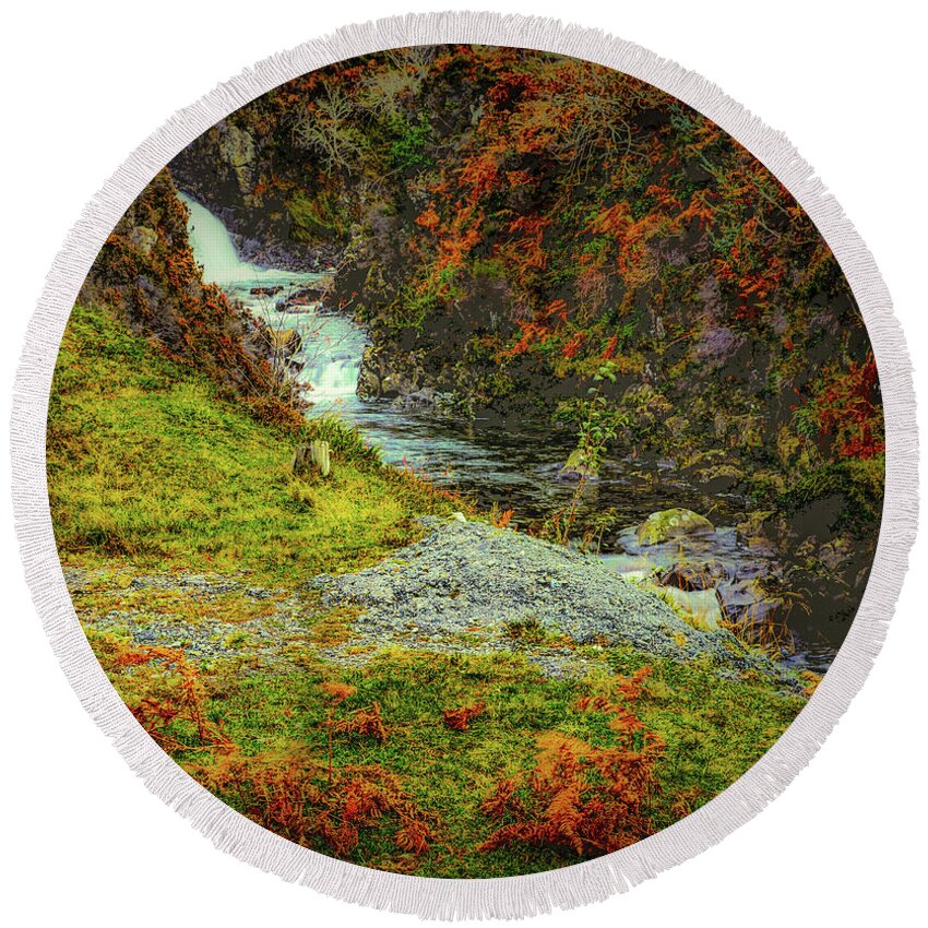 Waterfall Round Beach Towel featuring the photograph Waterfall 1 #g9 by Leif Sohlman