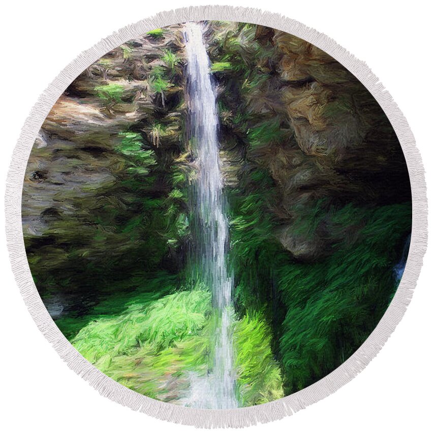 Water Round Beach Towel featuring the painting Waterfall 2 by Jeffrey Kolker