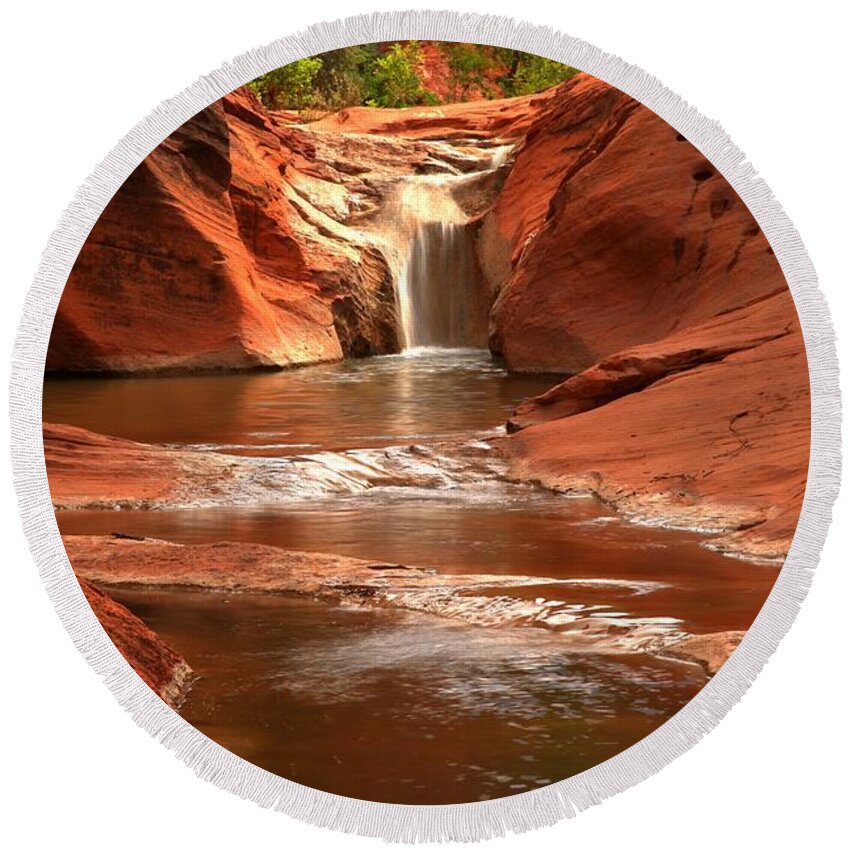 Red Cliffs Round Beach Towel featuring the photograph Waterfall At Red Cliffs by Adam Jewell