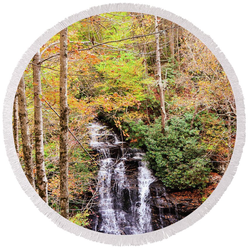 Waterfall Round Beach Towel featuring the photograph Waterfall waters by Chuck Brown