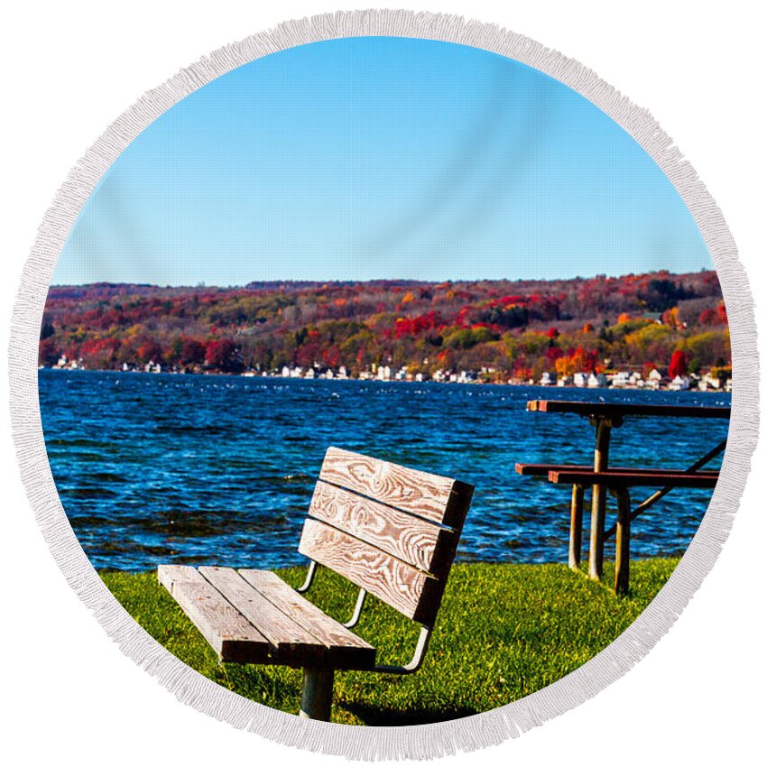 Bill Norton Round Beach Towel featuring the photograph Waterfront Seating by William Norton