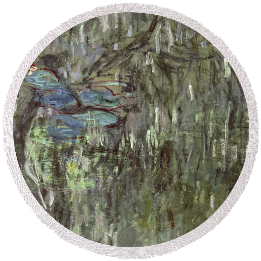 Waterlilies With Reflections Of Willows Round Beach Towel featuring the painting Waterlilies with Reflections of Willows by Claude Monet