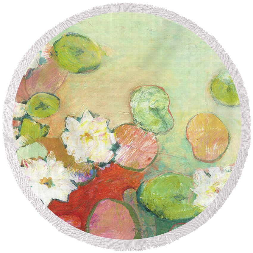 Lilly Round Beach Towel featuring the painting Waterlillies at Dusk No 2 by Jennifer Lommers