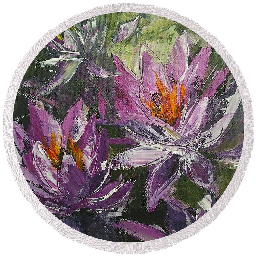 Flower Paintings Round Beach Towel featuring the painting Waterlilly by Chris Hobel