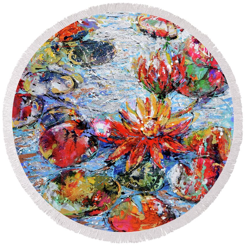  Round Beach Towel featuring the painting Waterlilly by Jyotika Shroff