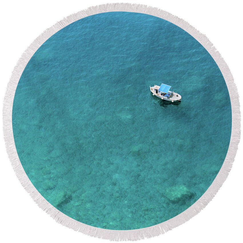 Boat Round Beach Towel featuring the photograph Waters of the Mediterranean Sea by Adam Long