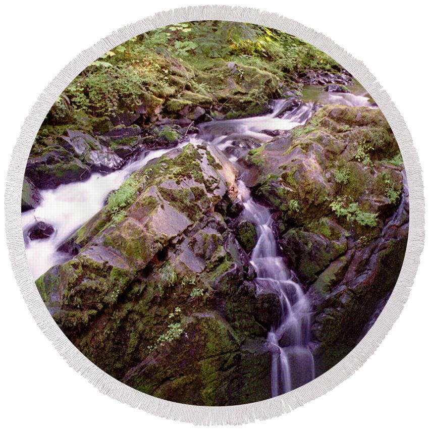 Waterfall Round Beach Towel featuring the photograph Waterstreaming by David Bader