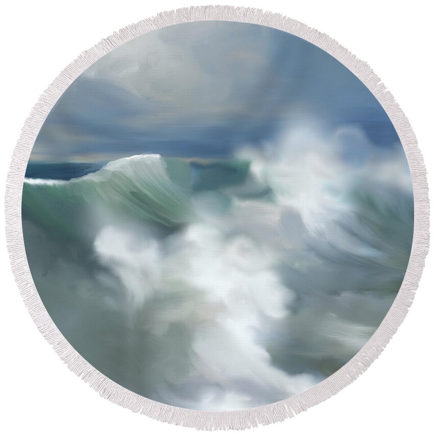 Anthony Fishburne Round Beach Towel featuring the painting Wave Breakers by Anthony Fishburne