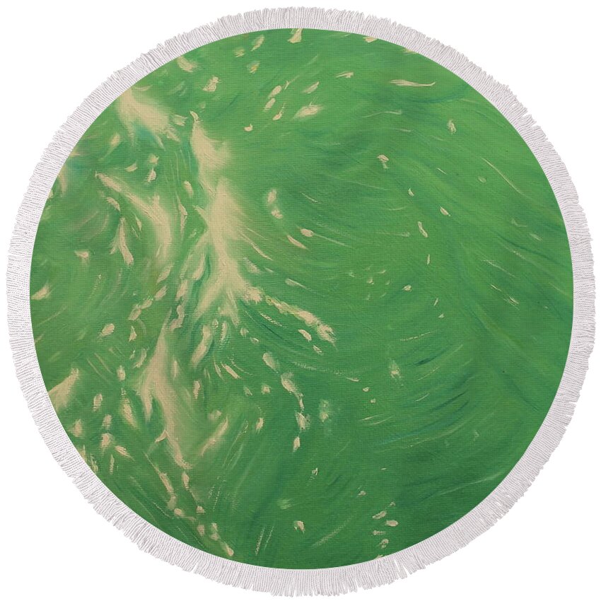 Waves Round Beach Towel featuring the painting Waves - Light Green by Neslihan Ergul Colley