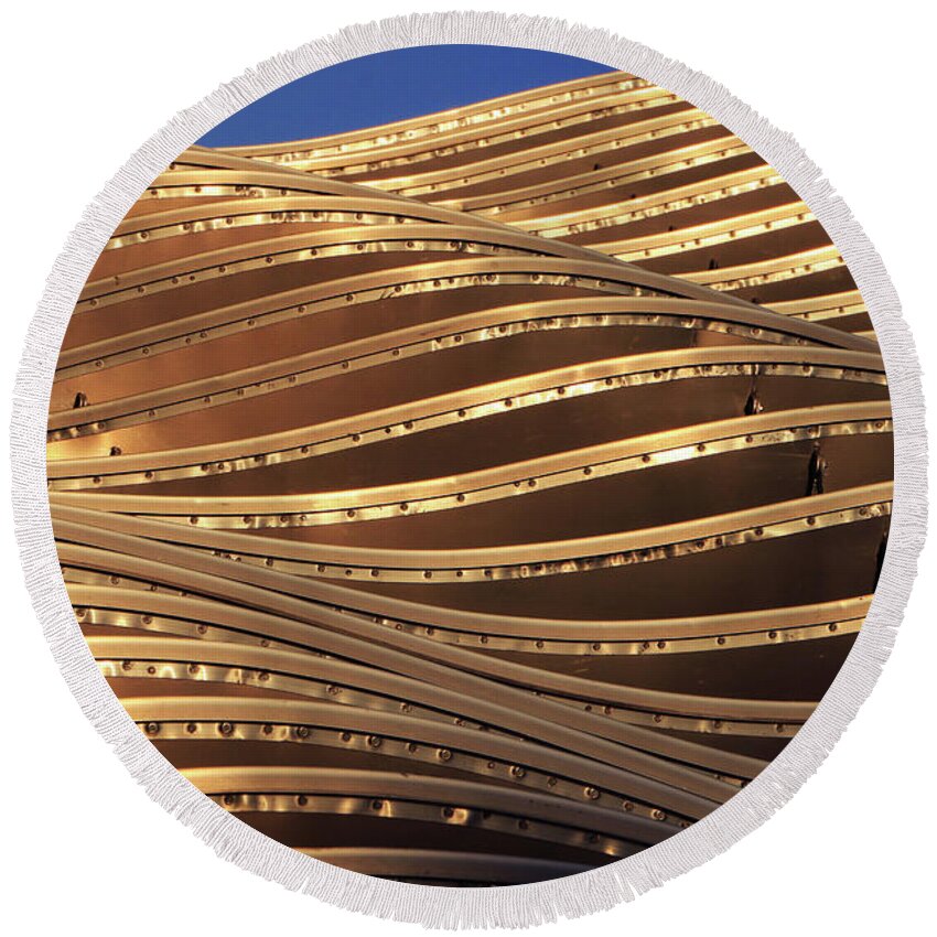 Architecture Round Beach Towel featuring the photograph Waves of Steel by Christopher McKenzie