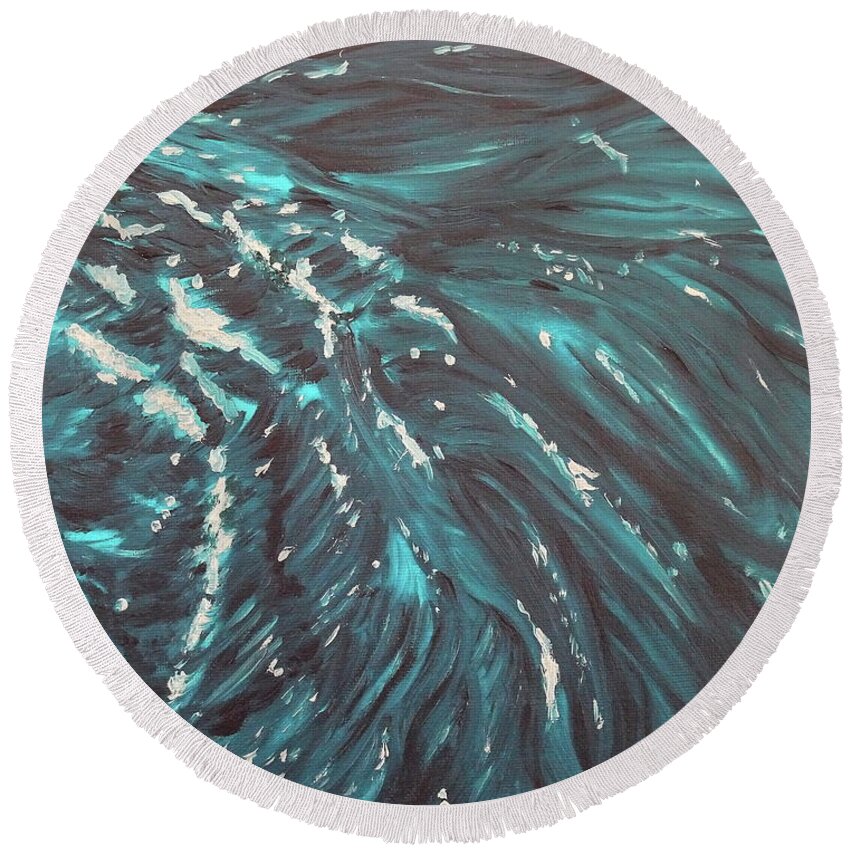 Water Round Beach Towel featuring the painting Waves - Turquoise by Neslihan Ergul Colley