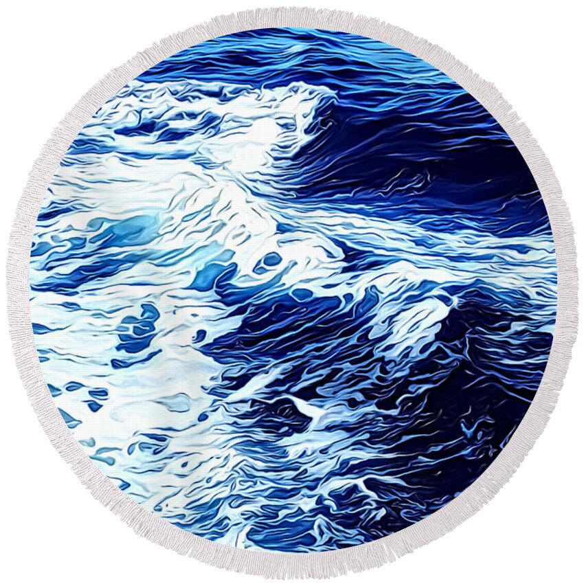 Wave Round Beach Towel featuring the digital art Waves by - Zedi -