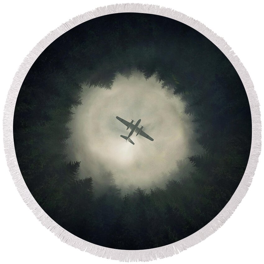 Airplane Round Beach Towel featuring the digital art Way Out by Zoltan Toth