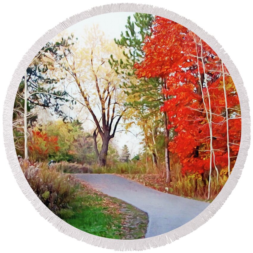 Nature Round Beach Towel featuring the photograph Way to Autumn by Munir Alawi