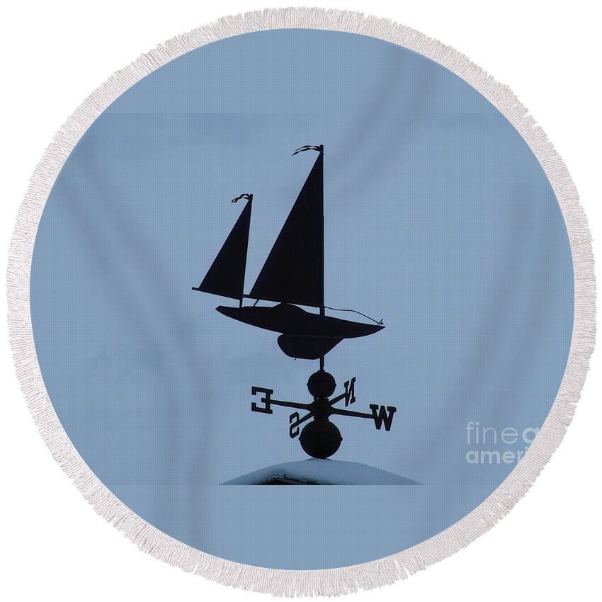 New England Weathervane Round Beach Towel featuring the photograph Weathervane Sailboat by Tom Maxwell