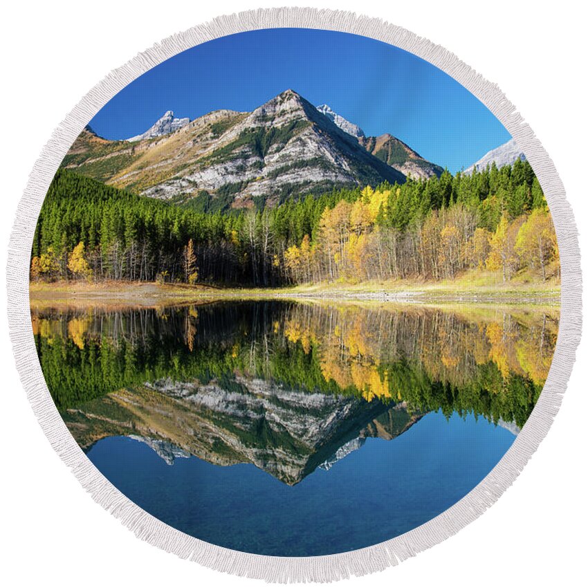 Kananaskis Country Round Beach Towel featuring the photograph Wedge Pond Color by Tim Kathka