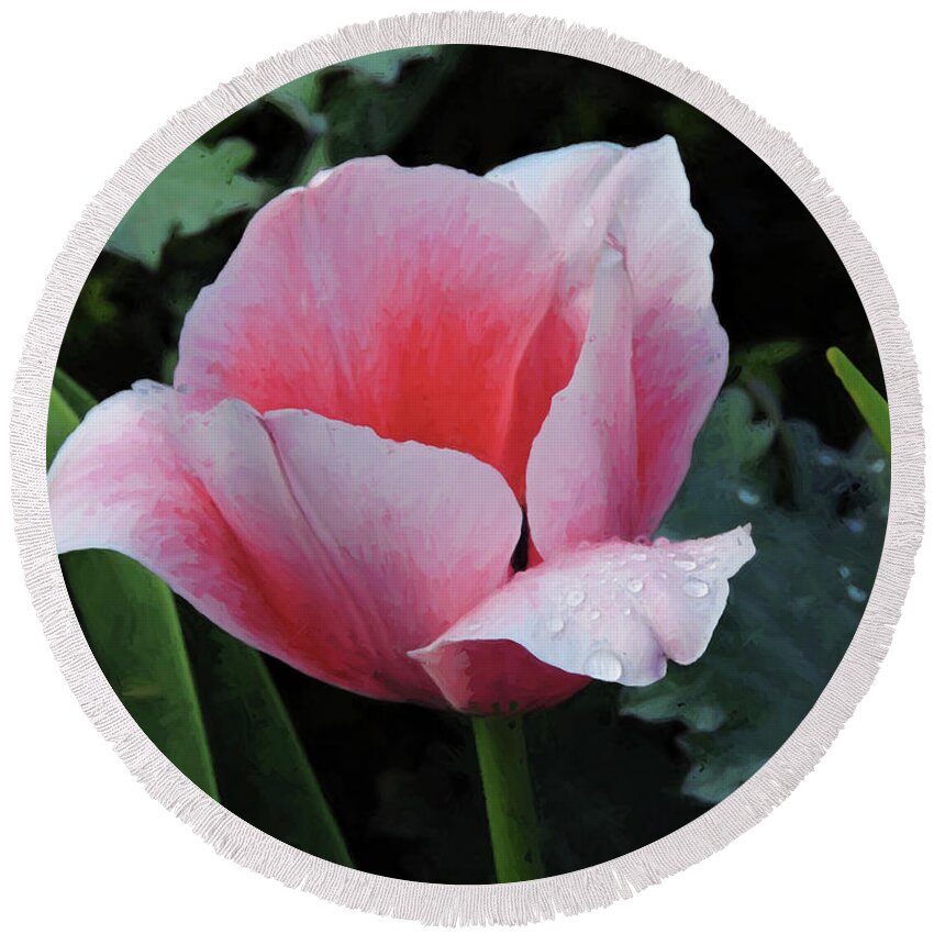 Atlanta Round Beach Towel featuring the photograph Welcome Tulip by Penny Lisowski