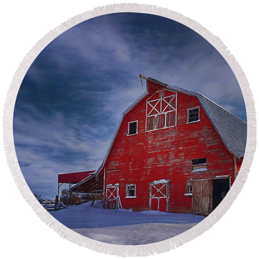 Wellsville Barn Round Beach Towel featuring the photograph Wellsville Barn by Priscilla Burgers