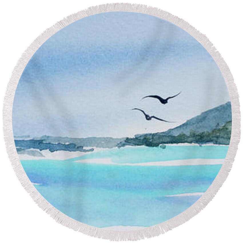 Ile Des Pins Round Beach Towel featuring the painting West coast Isle of Pines, New Caledonia by Dorothy Darden