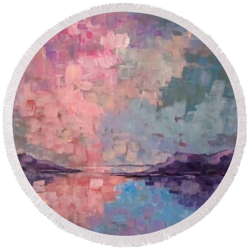 Sunset Round Beach Towel featuring the painting West Coast of Scottland by Barbara O'Toole